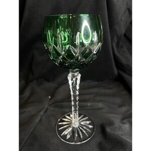 AJKA ARABELLA HOCK WINE Glass CUT CLEAR‎ Emerald Green CRISS CROSS VERTICAL CUT